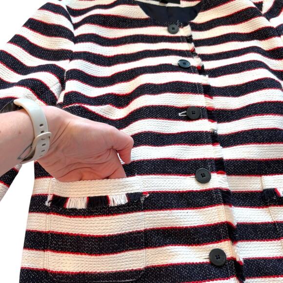 NWOT Banana Republic Blazer - Navy & White Stripe - Size 12P - Fray Detail - Picture 8 of 9